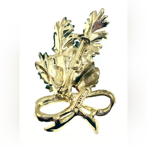 Vintage Signed Gerry's Gold Tone Enamel Pine Bough Pinecones Holiday Brooch Pin - Picture 6 of 7